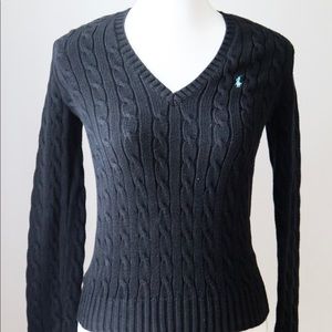 RALPH LAUREN Black cable knit pullover sweater